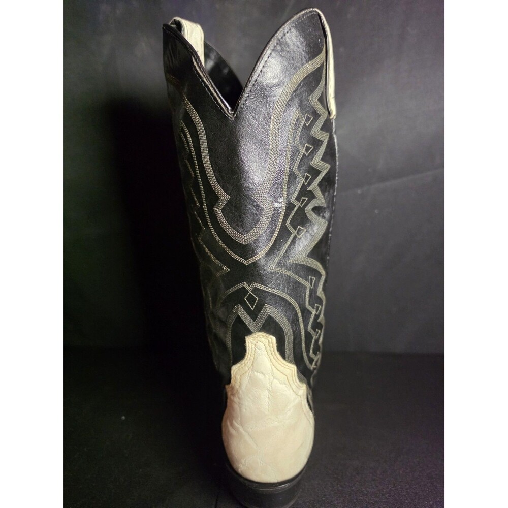 Vintage Texas Cowboy Boots Mens 9 EE USA Made Black Ivory Leather Western - Picture 6 of 15